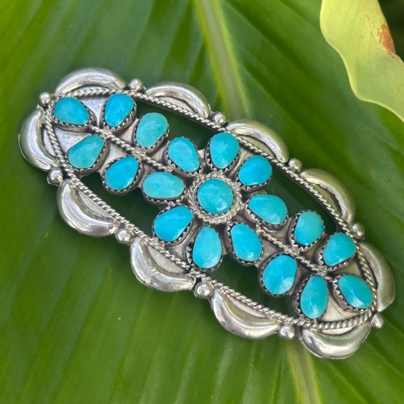 Vintage sterling Silver and cluster Turquoise Floral Brooch...
